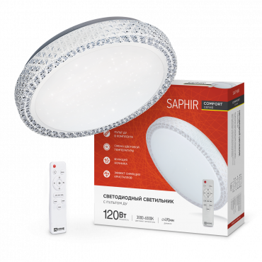 4690612041926 Светильник сд COMFORT SAPHIR 120Вт 230В 3000-6500K 9600Лм 490x115мм с пультом ДУ IN HOME