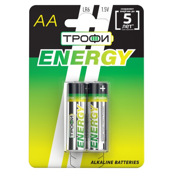 Б0017045 Батарейки Трофи LR6-2BL ENERGY Alkaline (20/360/8640)