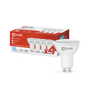 4690612055886 Лампа сд LED-JCDRC-VC 4PACK 14Вт 230В GU10 6500K 1260Лм (4шт./упак) IN HOME
