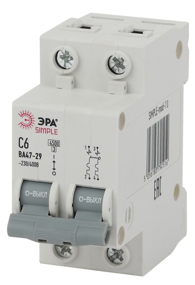 Б0039227 Автоматический выключатель ЭРА SIMPLE SIMPLE-mod-10 2P 6А (C) 4,5кА ВА 47-29