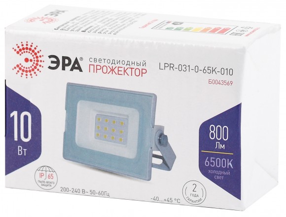 Прожектор светодиодный уличный ЭРА LPR-031-0-65K-010 10Вт 6500К 800Лм 95x62x35 белый