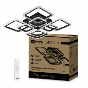 4690612043265 Светильник сд ELEGANT ARIS-B-BG 120Вт 230В 3000-6500K 8400Лм 590х590х115мм ПУ черный IN HOME