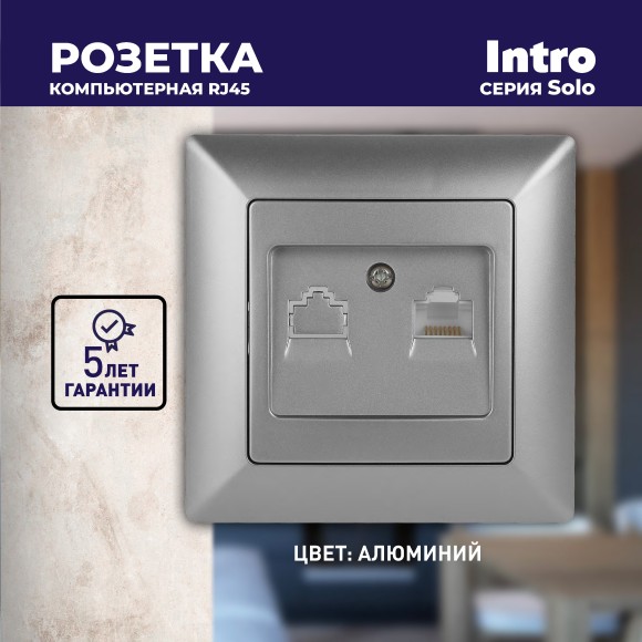 Б0043384 Розетка Intro Solo 4-303-03 информационная RJ45, СУ, алюминий