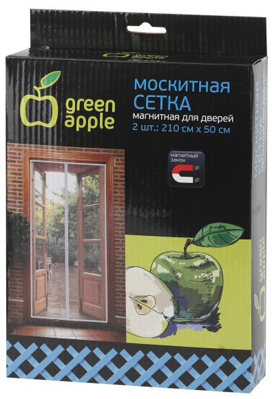 GBN007 GBN007 GREEN APPLE Магнитная сетка на дверь 2штx210смx50см, магнитный замок, 12шт липучка крепежная,