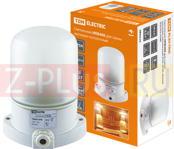 Светильник НПБ400 для сауны настенно-потолочный белый, IP54, 60 Вт, белый, TDM SQ0303-0048