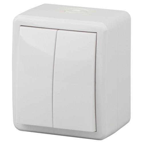 Б0020675 11-1404-01 ЭРА Выключатель двойной IP54, 10АХ-250В, ОУ, Эра Эксперт, белый (16/160/2560)