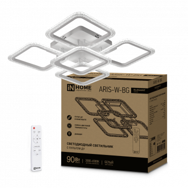 Светильник сд ELEGANT ARIS-W-BG 90Вт 230В 3000-4000-6500K 7000Лм 590х590х115мм ПУ белый IN HOME