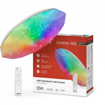 4690612044576 Светильник сд COMFORT DIAMOND-RGB 55Вт 230В 3000-6500K 4400Лм 385x75мм с пультом ДУ IN HOME