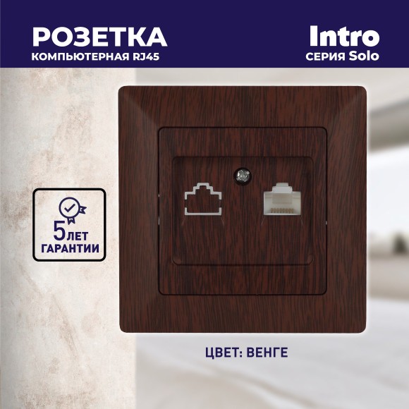 Б0043387 Розетка Intro Solo 4-303-10 информационная RJ45, СУ, венге