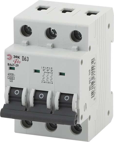 Б0036873 Автоматический выключатель ЭРА PRO NO-902-189 ВА47-29 3P 63А кривая D 4,5кА