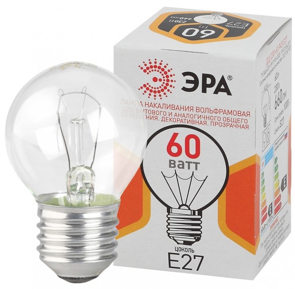 ЭРА ДШ (P45) шар 60Вт 230В Е27 цв. упаковка (100/4900)