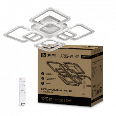 Светильник сд ELEGANT ARIS-W-BG 120Вт 230В 3000-6500K 10500Лм 590х590х115мм ПУ белый IN HOME
