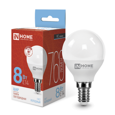 4690612024882 Лампа сд LED-ШАР-VC 8Вт 230В Е14 6500К 760Лм IN HOME