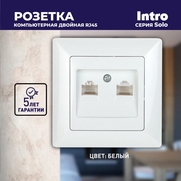 Б0043389 Розетка Intro Solo 4-304-01 информационная двойная 2xRJ45, СУ, белый