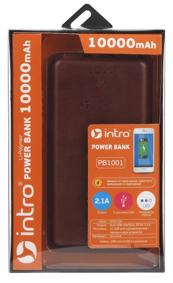 PB1001 USB зарядки_25 Intro Power Bank 10 000 mAh, brown leather (19/1710)