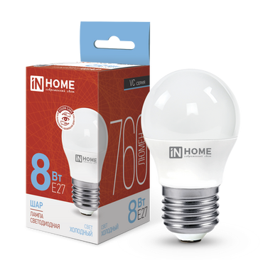 4690612024905 Лампа сд LED-ШАР-VC 8Вт 230В Е27 6500К 760Лм IN HOME