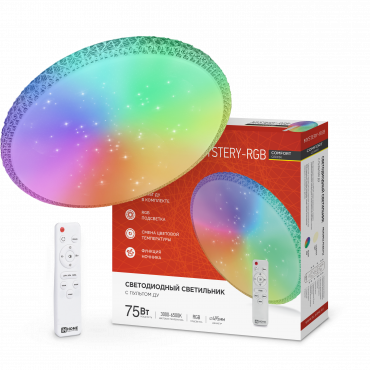4690612044637 Светильник сд COMFORT MYSTERY-RGB 75Вт 230В 3000-6500K 6000Лм 500x80мм с пультом ДУ IN HOME