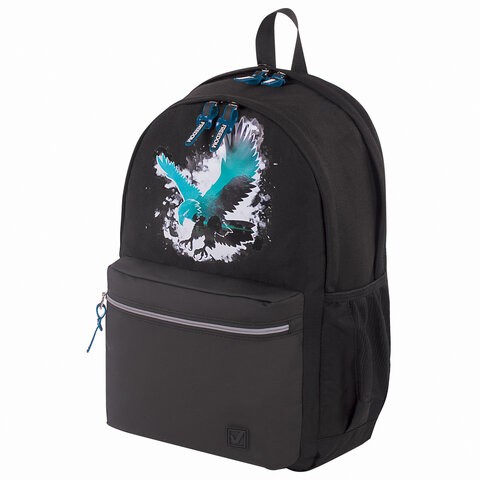 Рюкзак BRAUBERG FASHION CITY, универсальный, 2 отделения, "Eagle", черный, 46х31х15 см, 229967