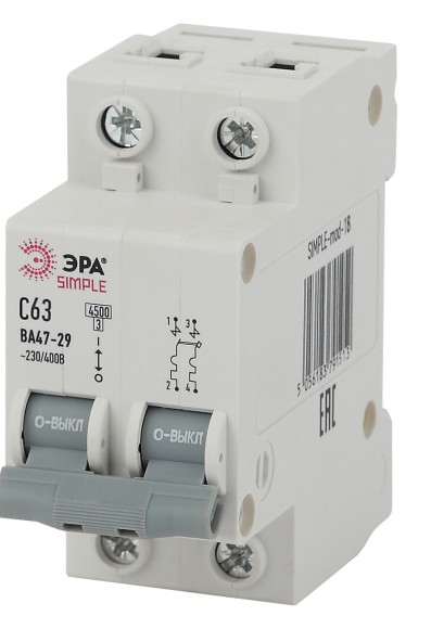Б0039235 Автоматический выключатель ЭРА SIMPLE SIMPLE-mod-18 2P 63А (C) 4,5кА ВА 47-29