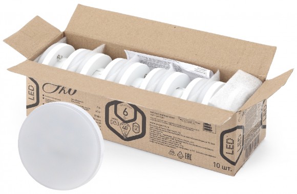 Б0036545 Лампочка светодиодная ЭРА RED LINE ECO LED GX-6W-827-GX53 (10-PACK) GX53 6Вт таблетка теплый белый свет