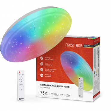 4690612044644 Светильник сд COMFORT FROST-RGB 75Вт 230В 3000-6500K 4400Лм 495x85мм с пультом ДУ IN HOME