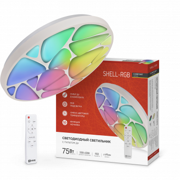 4690612044651 Светильник сд COMFORT SHELL-RGB 75Вт 230В 3000-6500K 6000Лм 500x80мм с пультом ДУ IN HOME