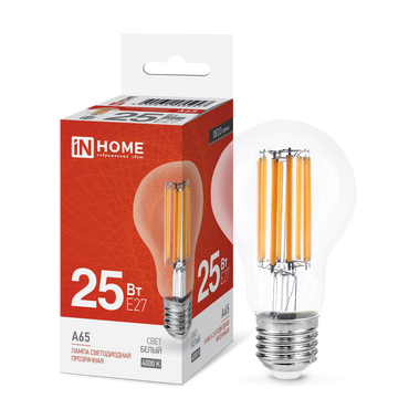 4690612055947 Лампа сд LED-A65-deco 25Вт 230В Е27 4000К 2480Лм прозрачная IN HOME