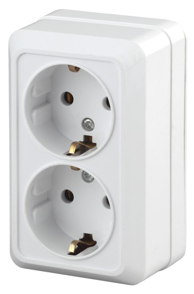 Б0038842 2Э-204-01 Intro Розетка 2х2P+E Schuko, 16А-250В, ОУ, б.м.п., Quadro, белый (10/100/1400)