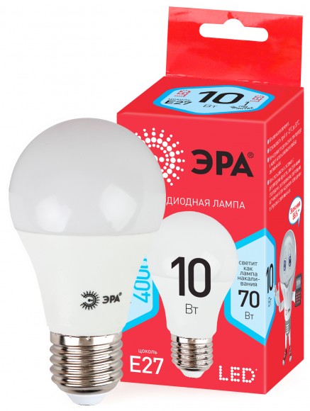 Б0028005 Лампочка светодиодная ЭРА RED LINE ECO LED A60-10W-840-E27 E27 / Е27 10Вт груша нейтральный белый свет