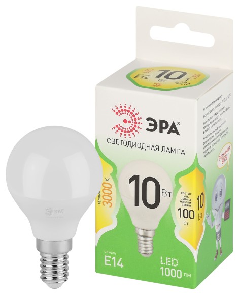 LED P45-10W-830-E14 GL Лампочка светодиодная ЭРА GREEN LINE LED P45-10W-830-E14 GL E14 10 Вт шар теплый свет