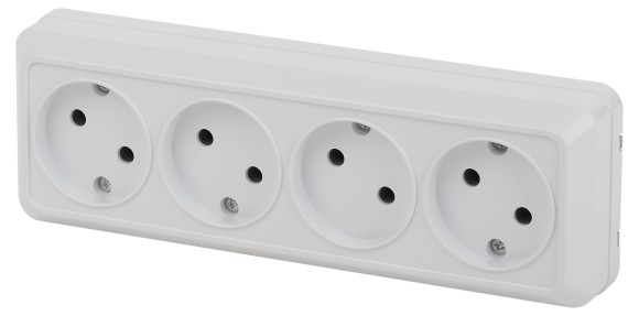 Б0051128 Розетка Intro Quadro 2-207-01 четырехместная 4х2P, 16А-250В, IP20, открытой установки, белый