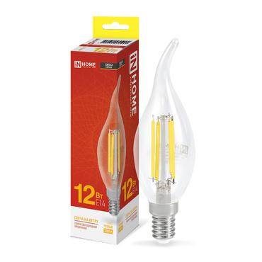 4690612055992 Лампа сд LED-СВЕЧА НА ВЕТРУ-deco 12Вт 230В Е14 3000К 1350Лм прозрачная IN HOME