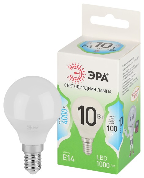 LED P45-10W-840-E14 GL Лампочка светодиодная ЭРА GREEN LINE LED P45-10W-840-E14 GL E14 10 Вт шар яркий белый свет