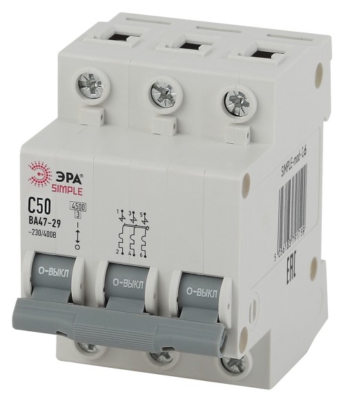 Б0039243 Автоматический выключатель ЭРА SIMPLE SIMPLE-mod-26 3P 50А (C) 4,5кА ВА 47-29
