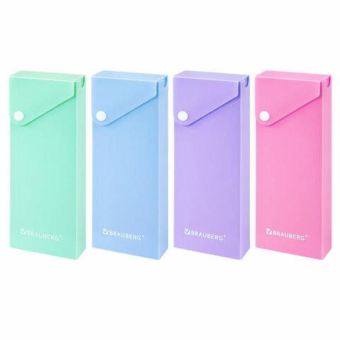 Пенал пластиковый BRAUBERG, 1 отделение, на кнопке, 20x7 см, ассорти, "Pastel", 273770