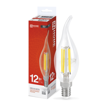 4690612056005 Лампа сд LED-СВЕЧА НА ВЕТРУ-deco 12Вт 230В Е14 4000К 1350Лм прозрачная IN HOME