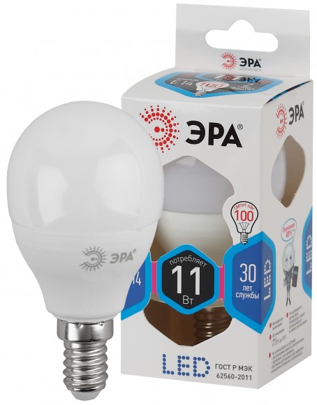 Б0032988 Лампочка светодиодная ЭРА STD LED P45-11W-840-E14 E14 / Е14 11Вт шар нейтральный белый свет