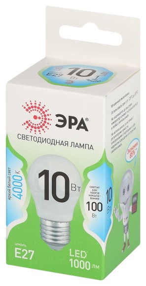 LED P45-10W-840-E27 GL Лампочка светодиодная ЭРА GREEN LINE LED P45-10W-840-E27 GL E27 10 Вт шар яркий белый свет