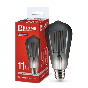 4690612056036 Лампа сд LED-ST64-deco smoky 11Вт 230В E27 4000K 980Лм дымчатая IN HOME