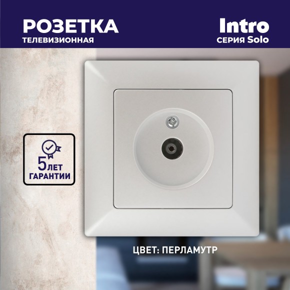 Б0053992 Розетка Intro Solo 4-301-06 TV одиночная, IP20, СУ, Solo, перламутр