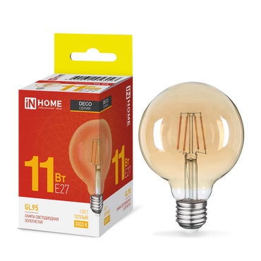 4690612056043 Лампа сд LED-GL95-deco gold 11Вт 230В E27 3000K 1040Лм золотистая IN HOME