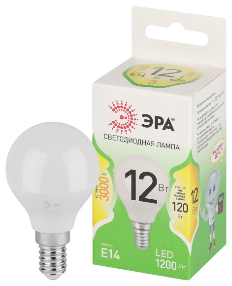 LED P45-12W-830-E14 GL Лампочка светодиодная ЭРА GREEN LINE LED P45-12W-830-E14 GL E14 12 Вт шар теплый свет