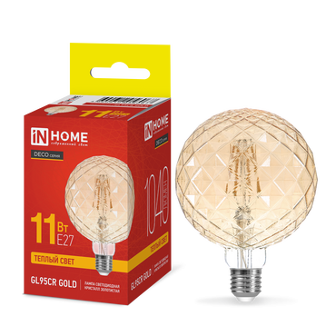 4690612056067 Лампа сд LED-GL95СR-deco gold 11Вт 230В E27 3000K 1040Лм кристалл золотистая IN HOME