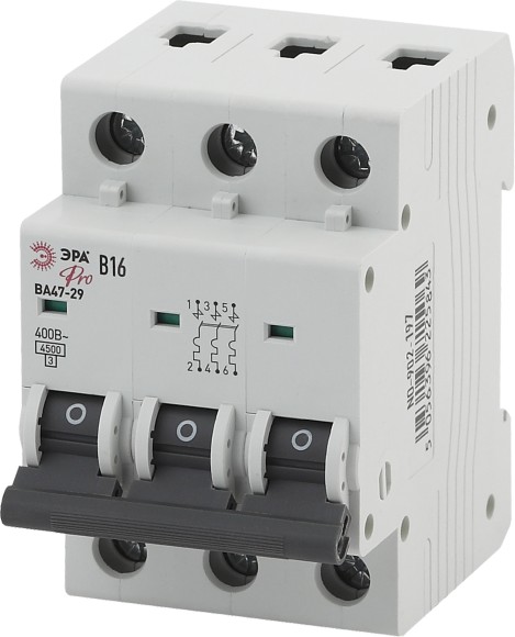 Б0048787 Автоматический выключатель ЭРА PRO NO-902-197 ВА47-29 3Р 16А кривая В 4,5кА