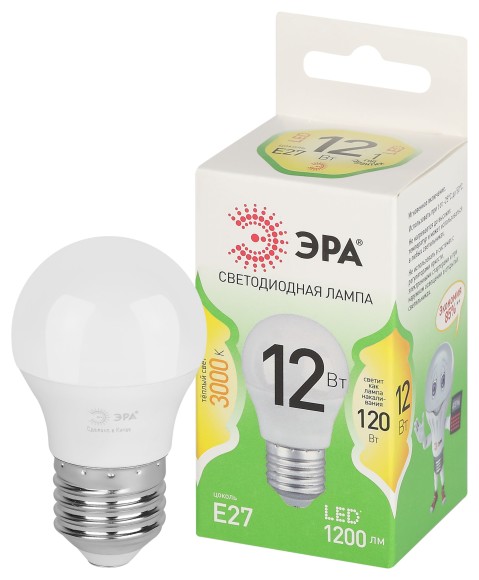 LED P45-12W-830-E27 GL Лампочка светодиодная ЭРА GREEN LINE LED P45-12W-830-E27 GL E27 12 Вт шар теплый свет
