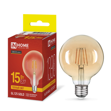 4690612056074 Лампа сд LED-GL125-deco gold 15Вт 230В E27 3000K 1390Лм золотистая IN HOME