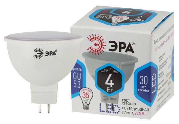 Б0017747 Лампочка светодиодная ЭРА STD LED MR16-4W-840-GU5.3 GU5.3 4Вт софит нейтральный белый свет