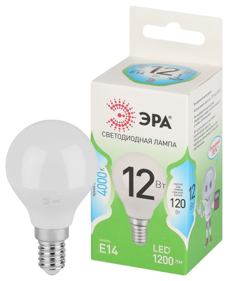 LED P45-12W-840-E14 GL Лампочка светодиодная ЭРА GREEN LINE LED P45-12W-840-E14 GL E14 12 Вт шар яркий белый свет