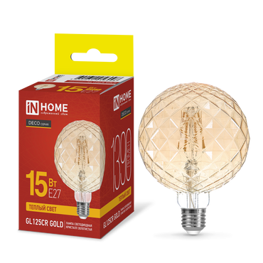 4690612056098 Лампа сд LED-GL125CR-deco gold 15Вт 230В E27 3000K 1390Лм кристалл золотистая IN HOME