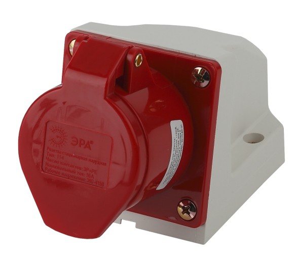 Б0032875 Розетка ЭРА R(OUT)-16-3P-PE-IP44 стационарная наружная 114 3Р+РЕ 16А 380В IP44
